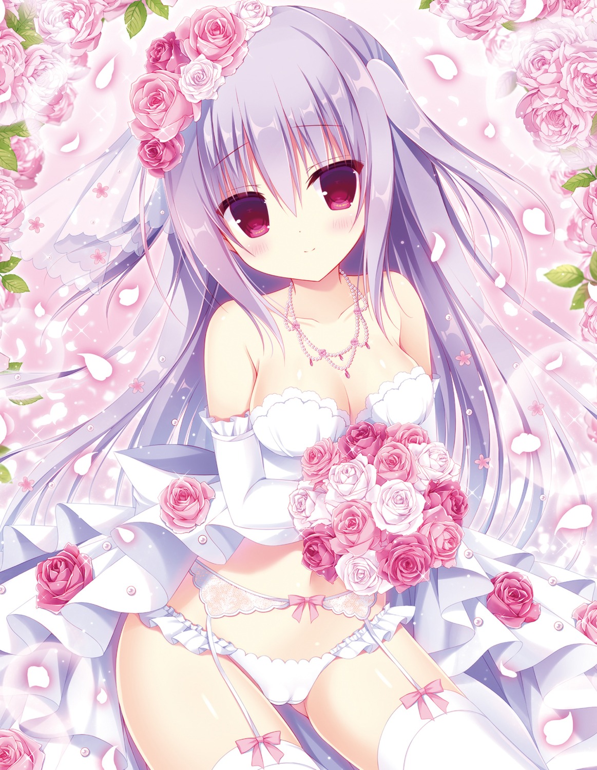 cameltoe cleavage dress garter_belt hasune no_bra pantsu skirt_lift stockings thighhighs wedding_dress