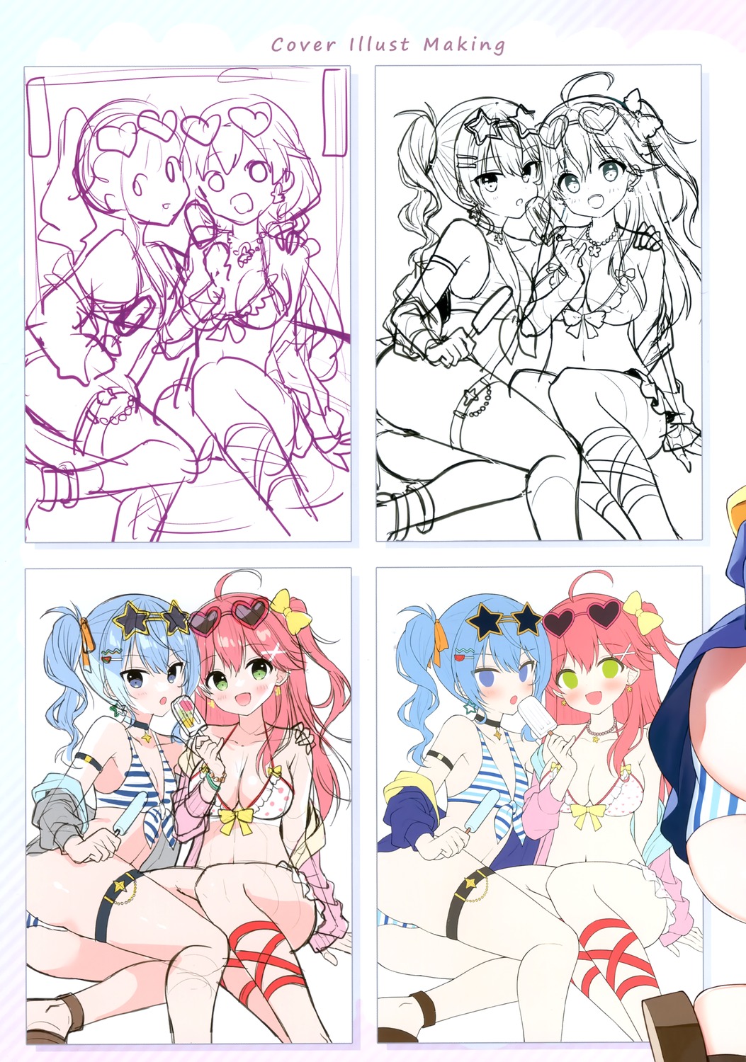 bikini garter hololive hoshimachi_suisei mauve megane sakura_miko sketch swimsuits wata★punch