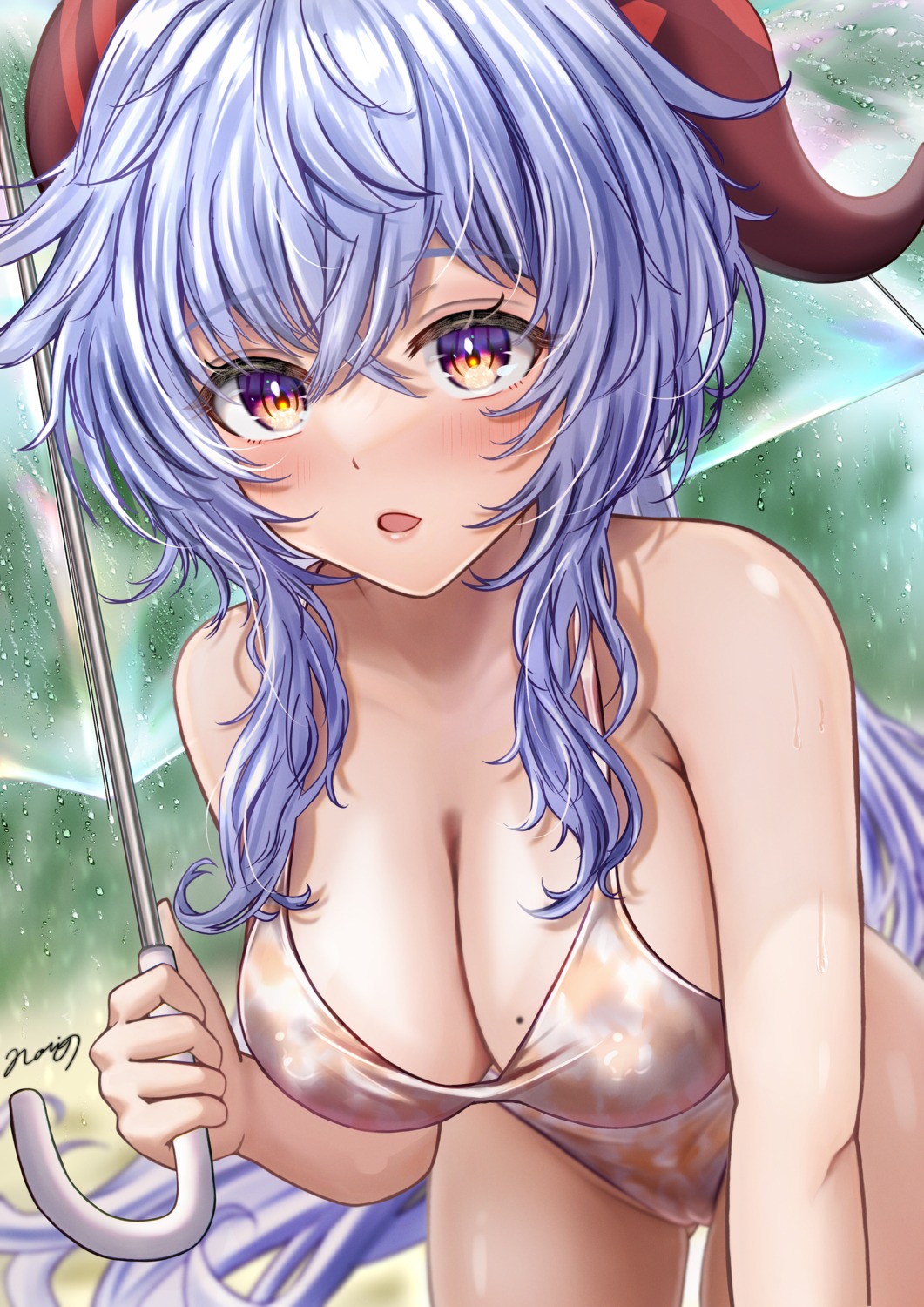 cameltoe ganyu genshin_impact horns norino swimsuits umbrella