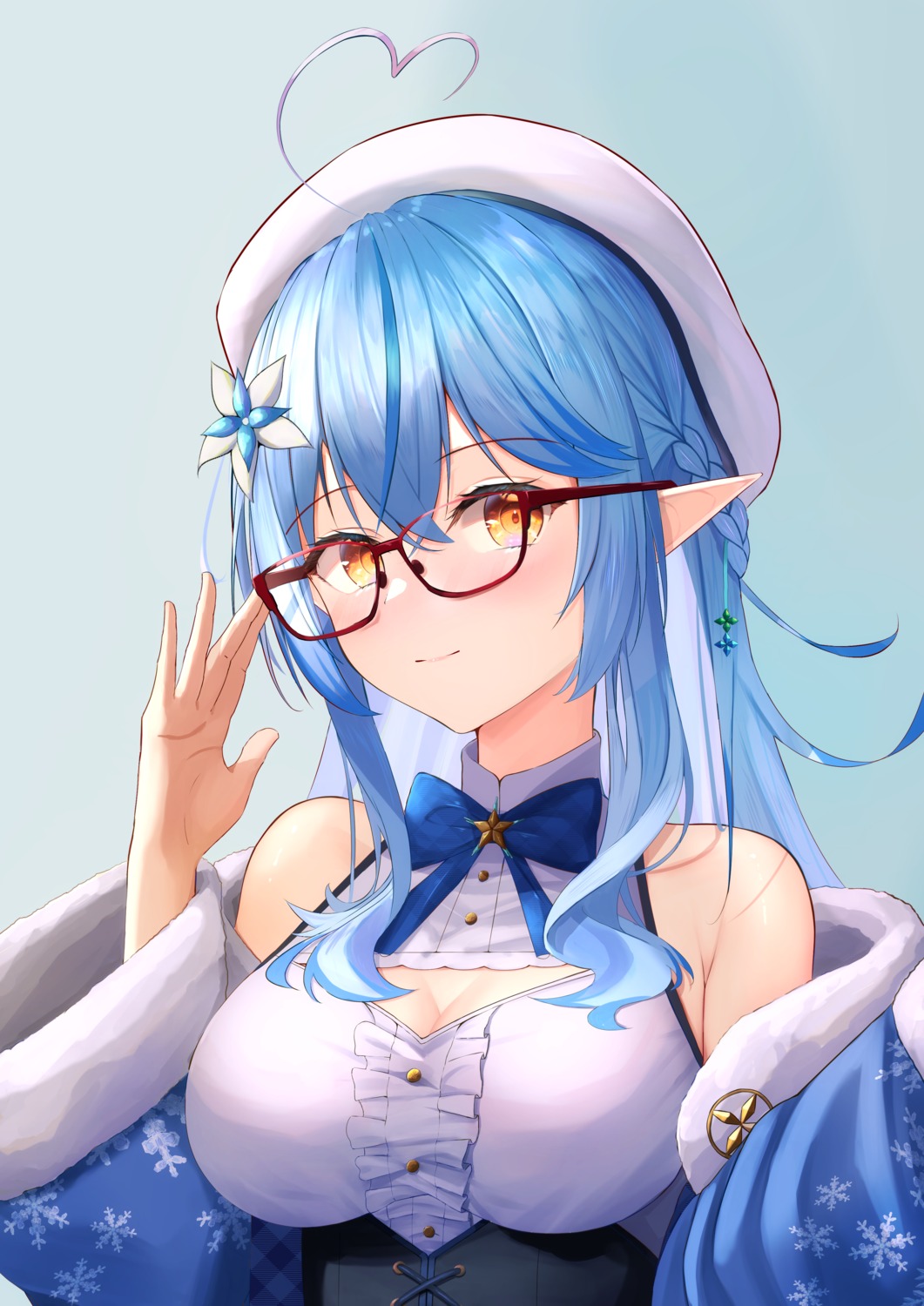 cleavage elf hololive megane pointy_ears suiran_(liquiddoes) yukihana_lamy