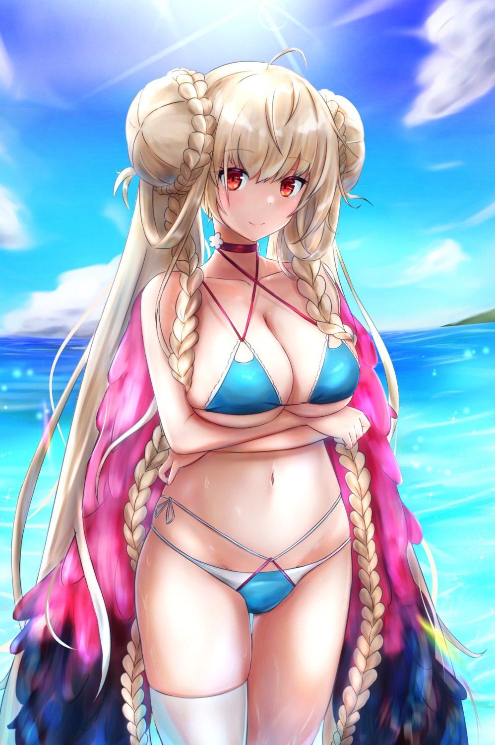 amano_kusatsu azur_lane bikini breast_hold formidable_(azur_lane) swimsuits thighhighs wet