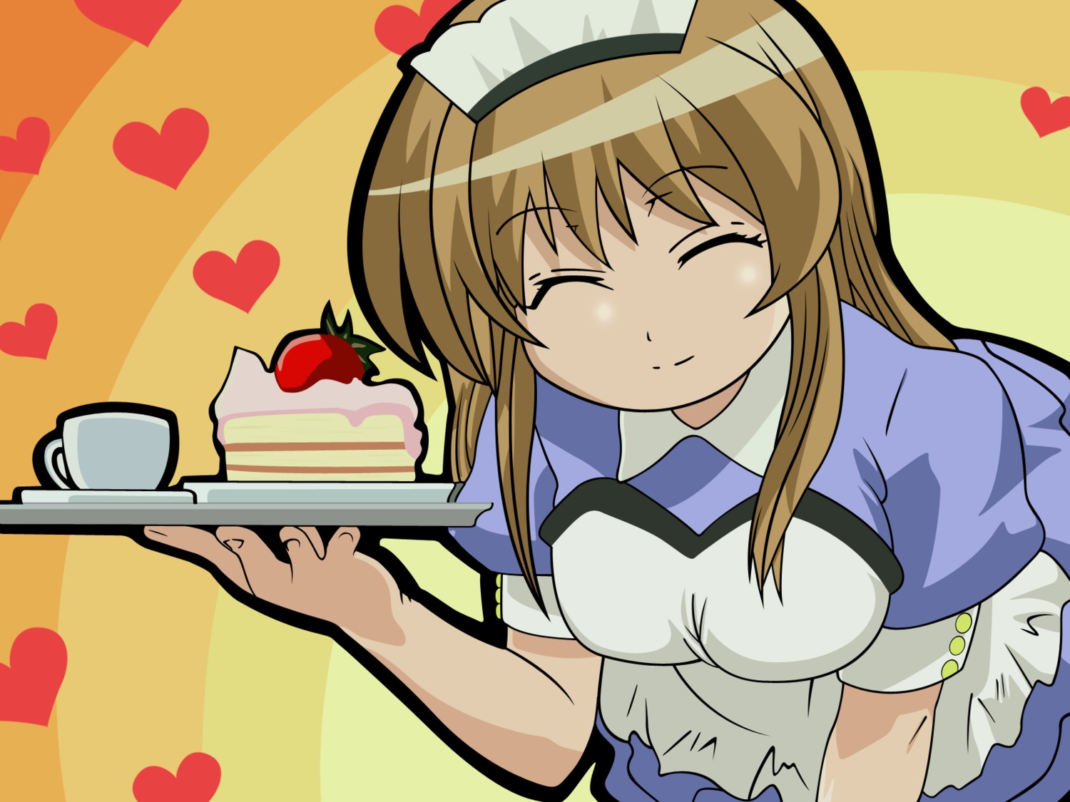 momose_kurumi pani_poni_dash vector_trace waitress wallpaper