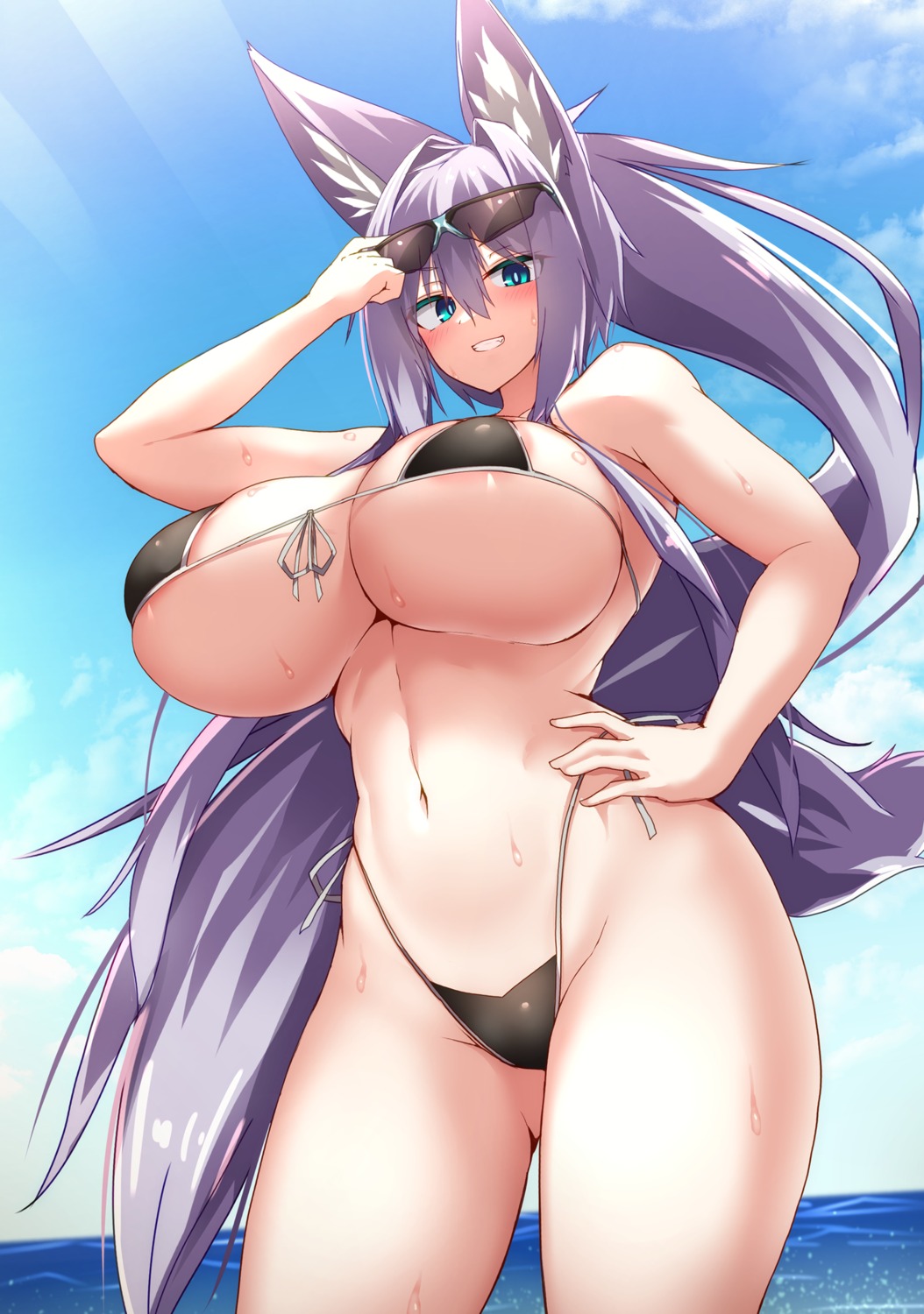 animal_ears areola bikini indigo kitsune megane swimsuits tail tylwing wet