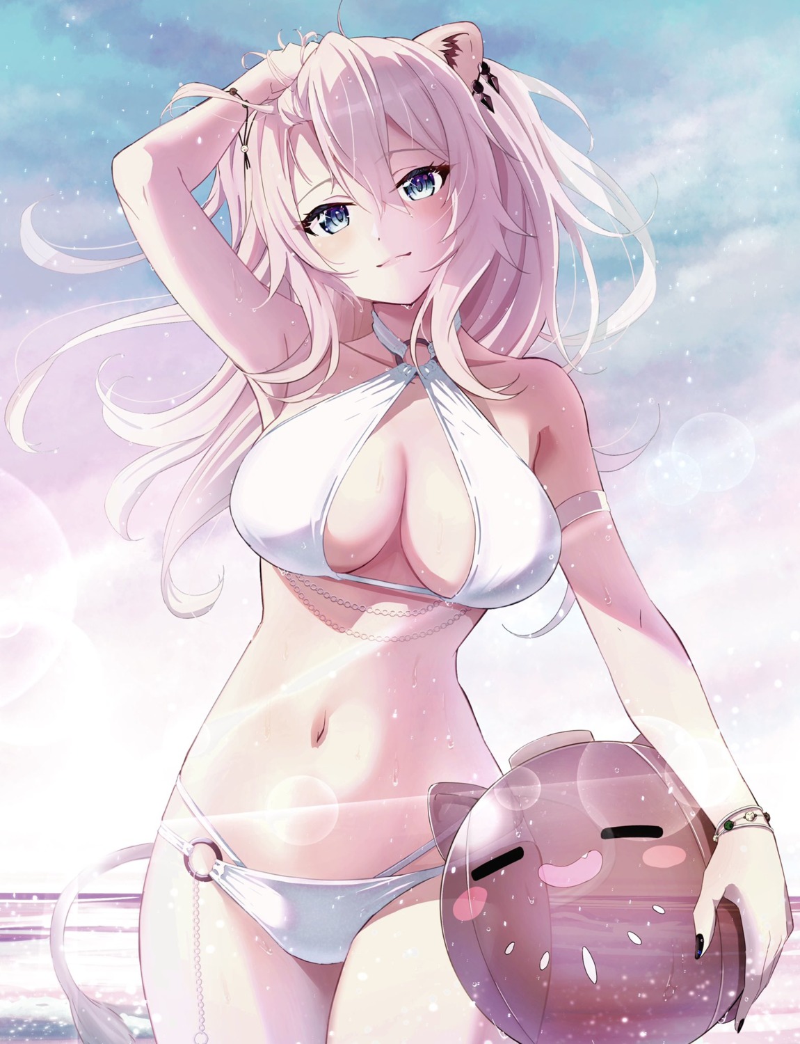 5to_rai animal_ears bikini hololive shishiro_botan swimsuits tail wet