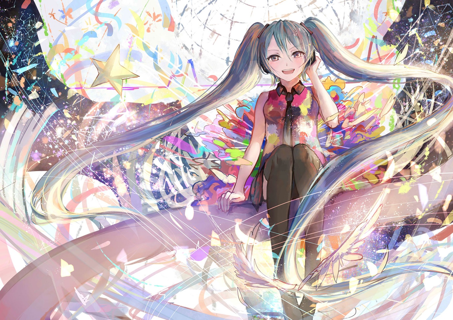 hatsune_miku headphones jpeg_artifacts sishenfan tell_your_world_(vocaloid) thighhighs vocaloid