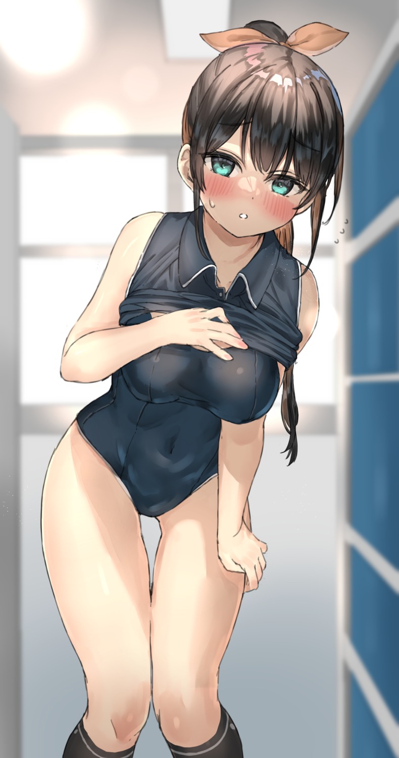 breast_hold ranf school_swimsuit shirt_lift swimsuits