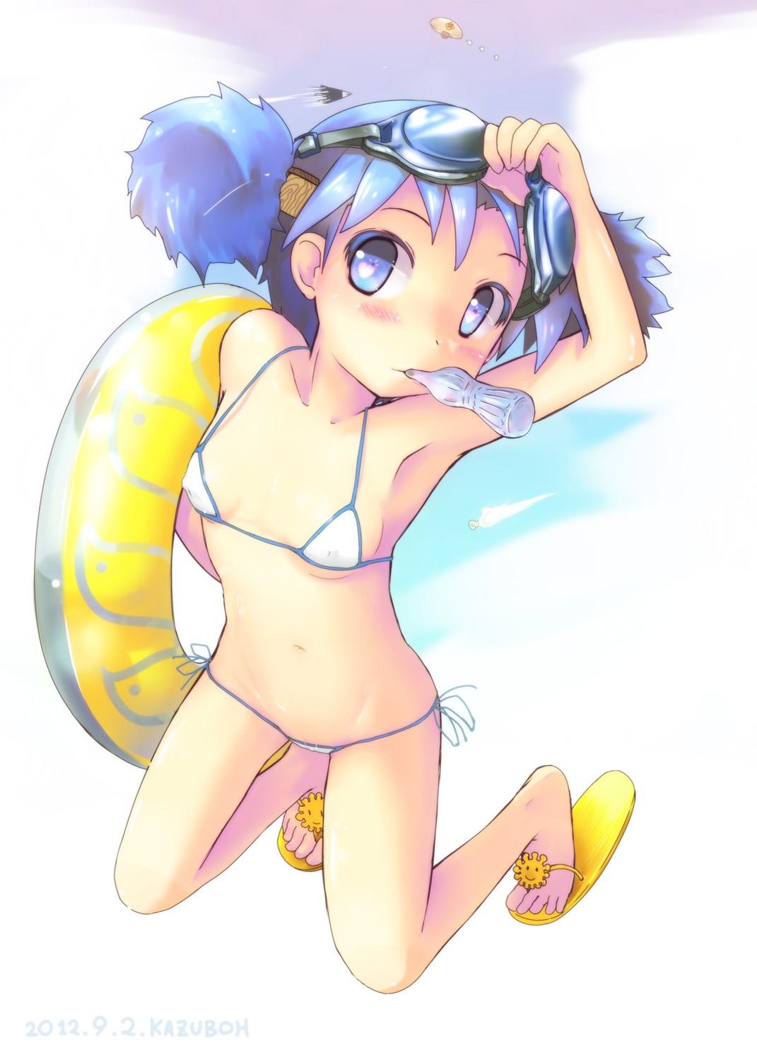 bikini erect_nipples kazuboh loli megane naganohara_mio nichijou swimsuits