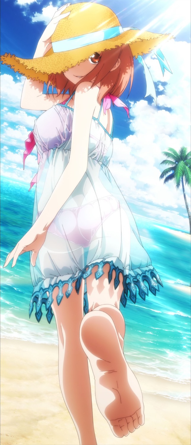 bikini cap dress feet hataraku_maou-sama! hosoda_naoto sasaki_chiho see_through summer_dress swimsuits