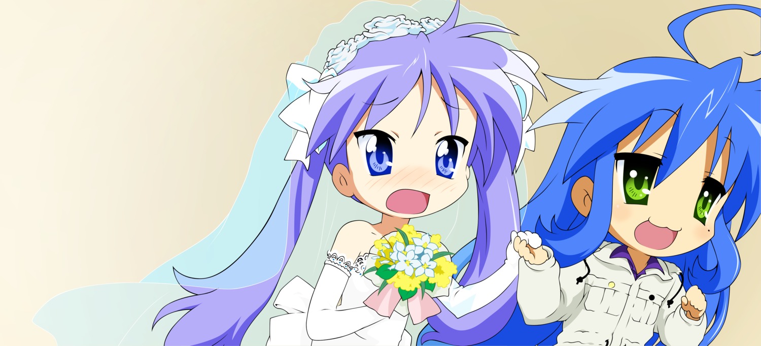 dress hiiragi_kagami izumi_konata lucky_star vector_trace wedding_dress