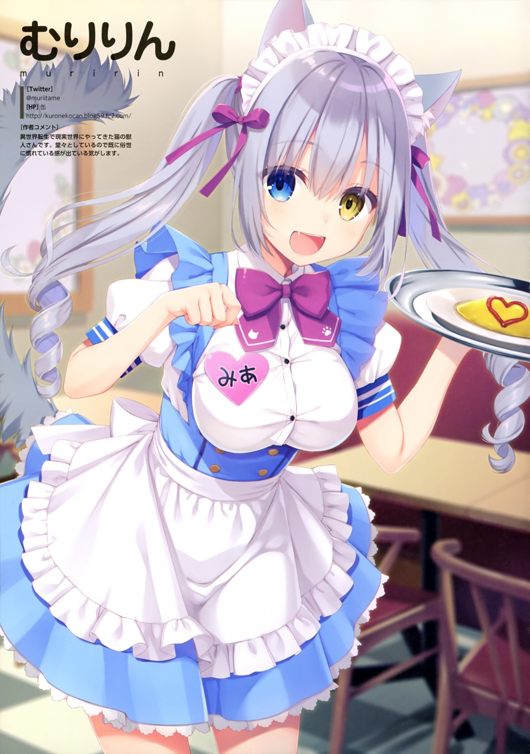 animal_ears heterochromia maid muririn nekomimi tail waitress