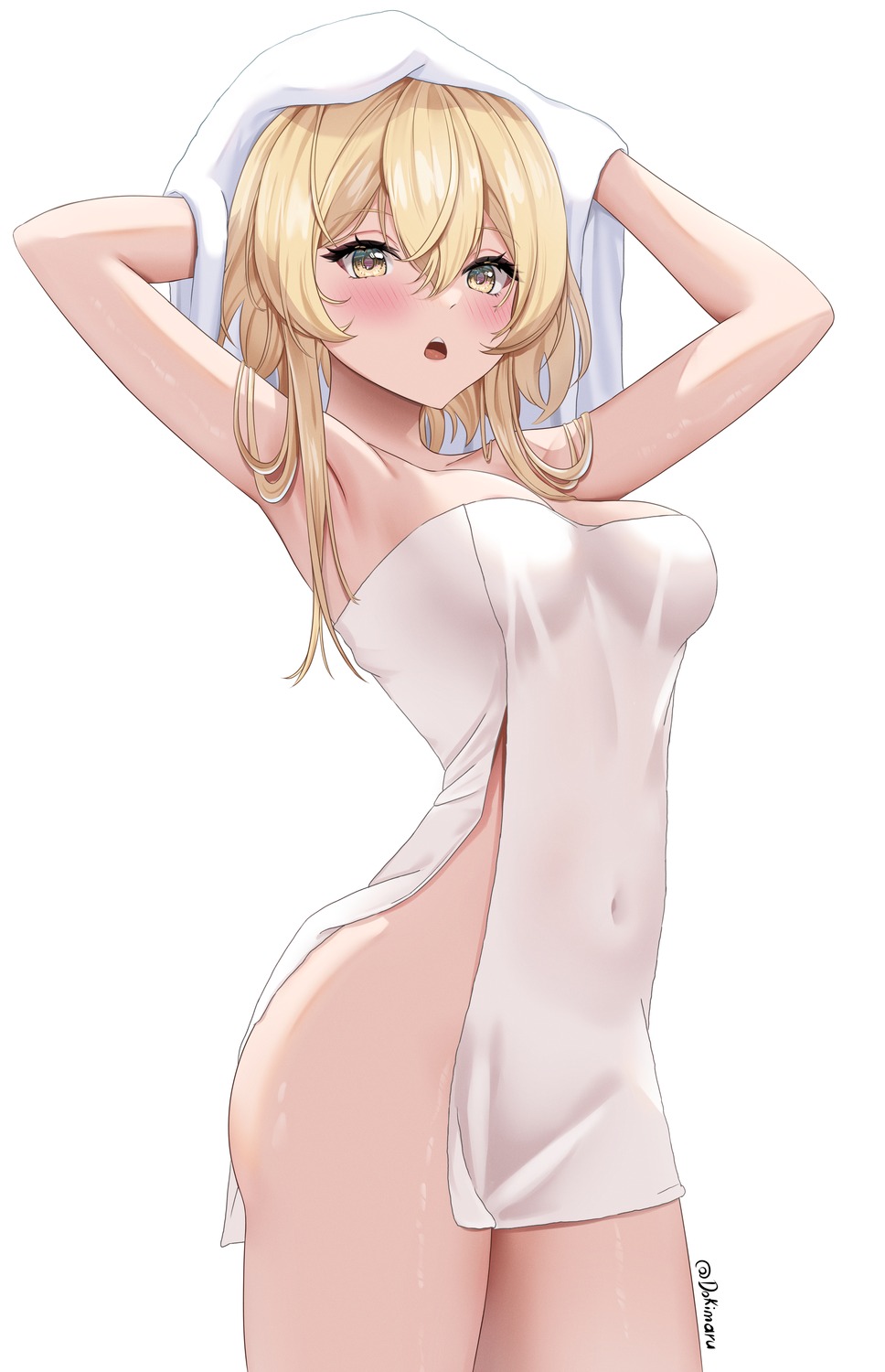 dokimaru genshin_impact lumine naked towel