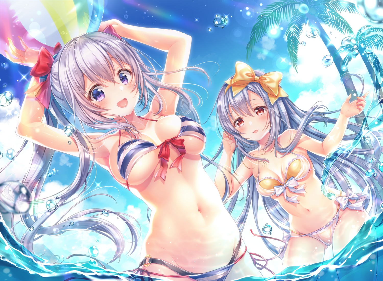 aoba_chise aoba_project aoba_rena bikini cameltoe sakura_moyon swimsuits underboob wet