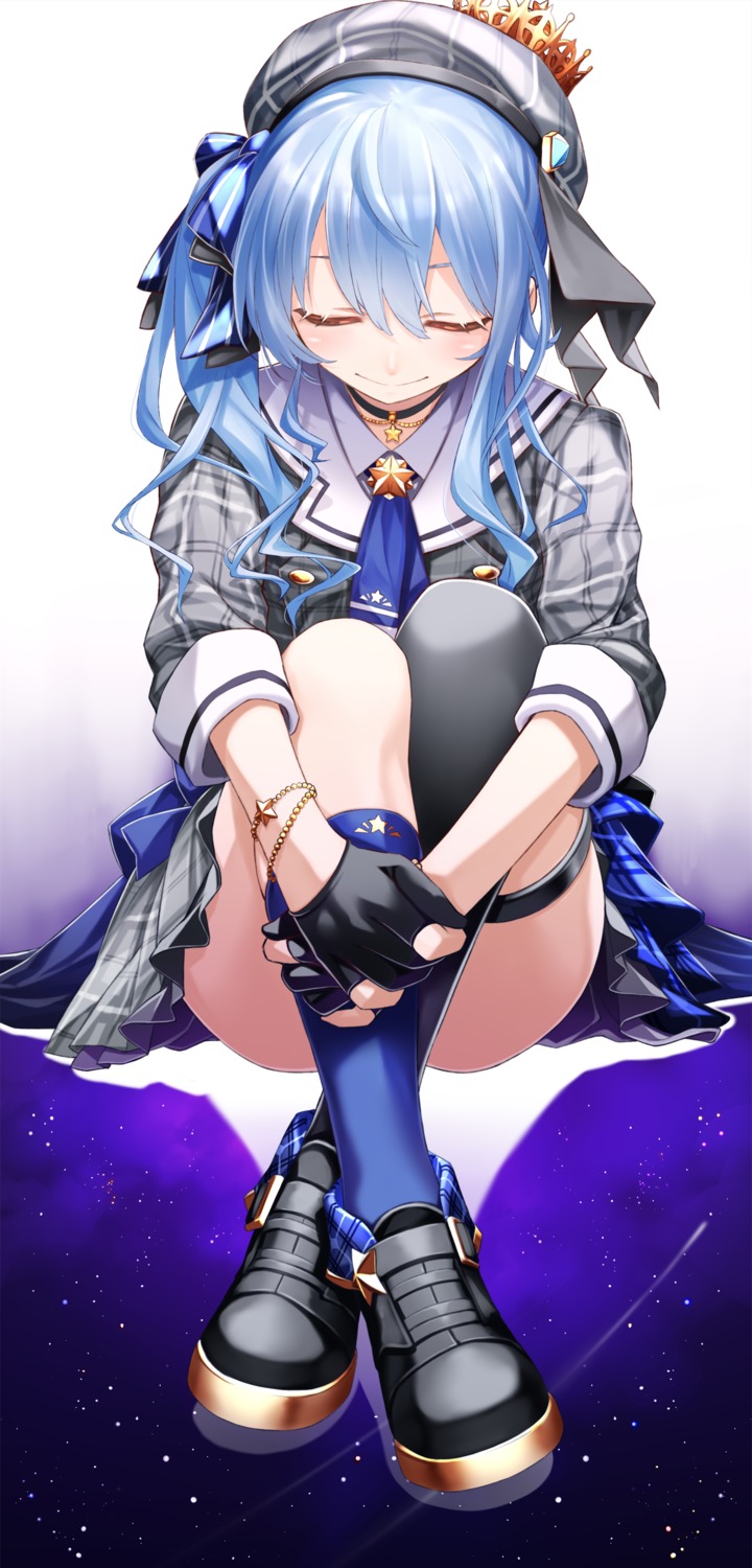 dress fenrir_(fenlil0316) garter hololive hoshimachi_suisei skirt_lift thighhighs