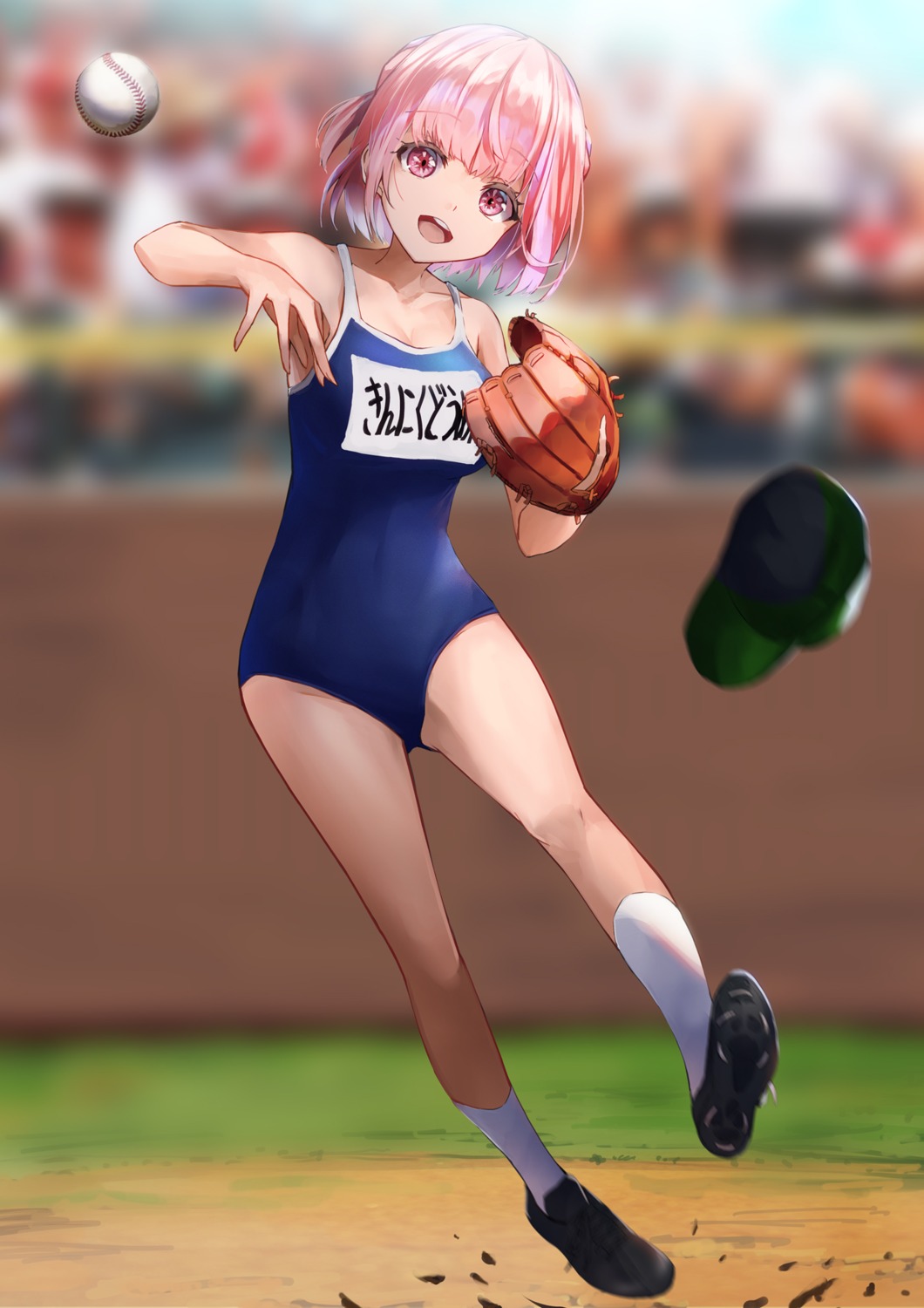 baseball cleavage konkito nijisanji school_swimsuit swimsuits