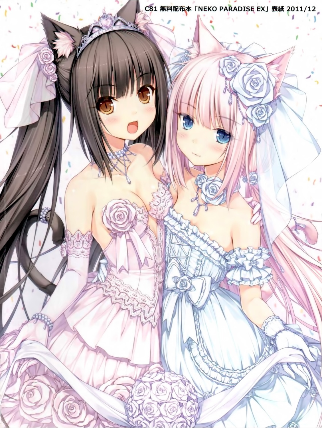 animal_ears chocola dress jpeg_artifacts neko_works nekomimi nekopara sayori tail vanilla wedding_dress