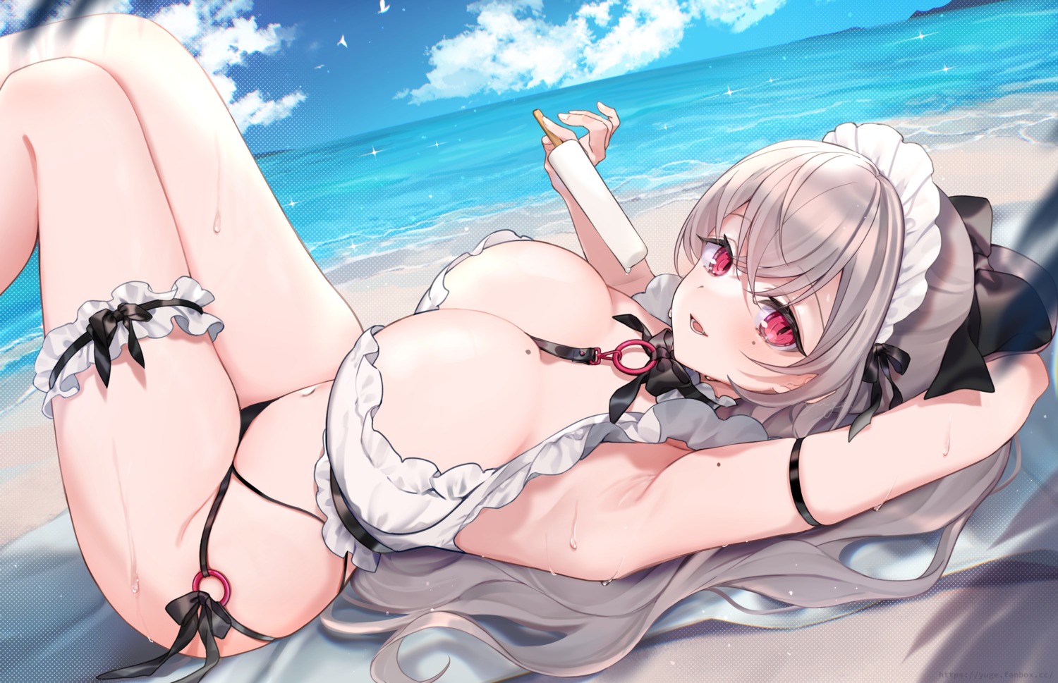 bikini garter maid swimsuits wet yuge_(mkmk)