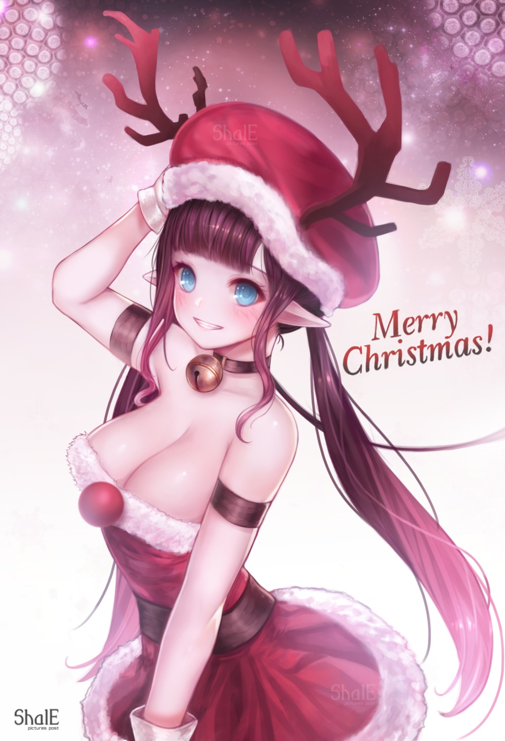 christmas cleavage dress horns official_watermark pointy_ears shale