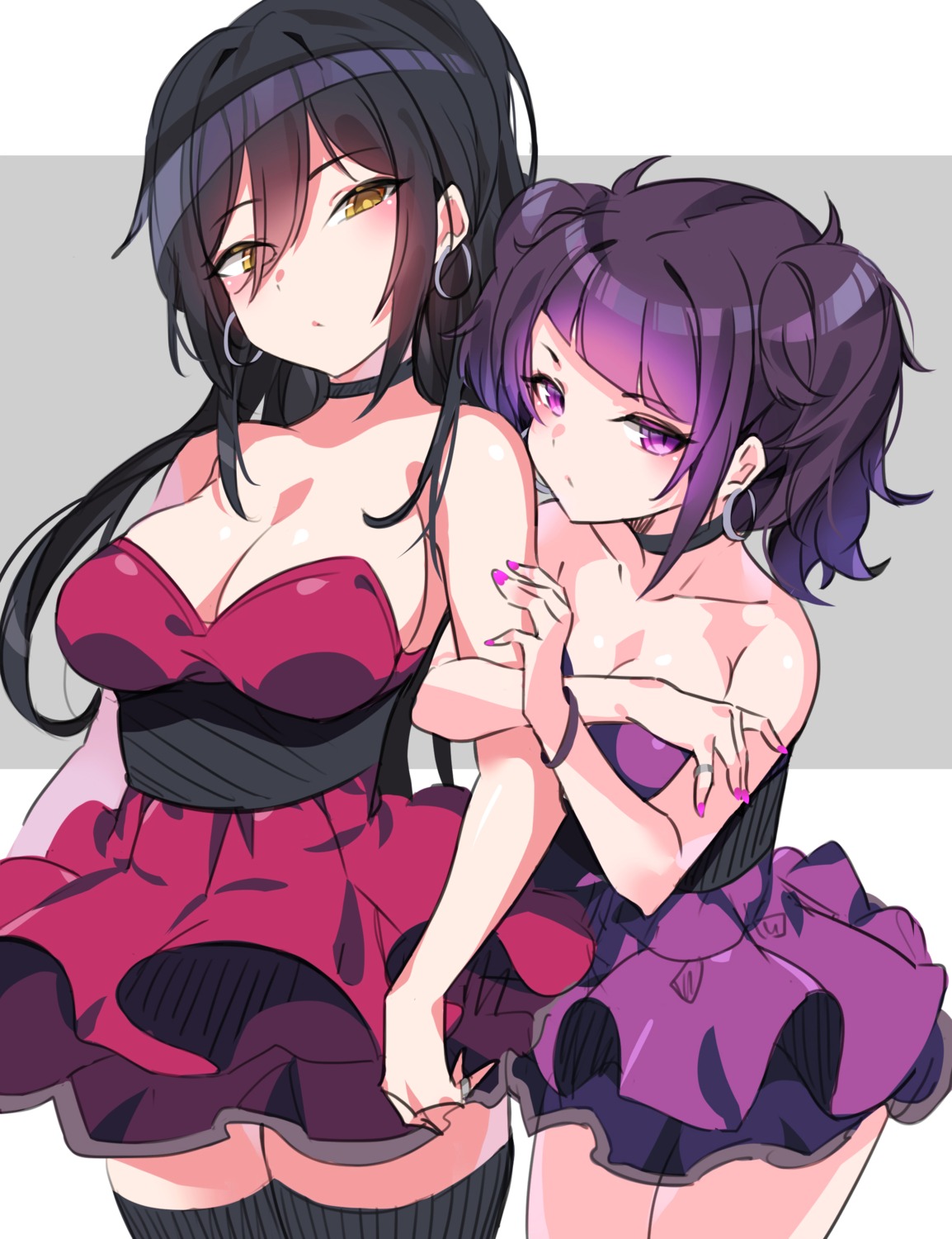 cleavage dress shirase_sakuya tem10 the_idolm@ster the_idolm@ster_shiny_colors thighhighs tsukioka_kogane yuri