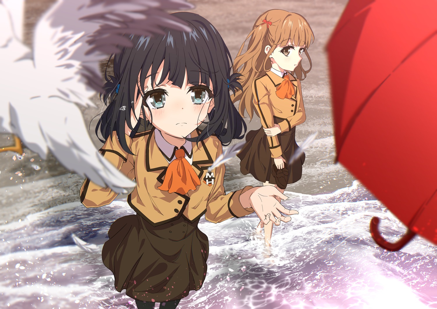 b_black_w_white hisanuma_sayu nagi_no_asukara pantyhose seifuku shiodome_miuna umbrella wet