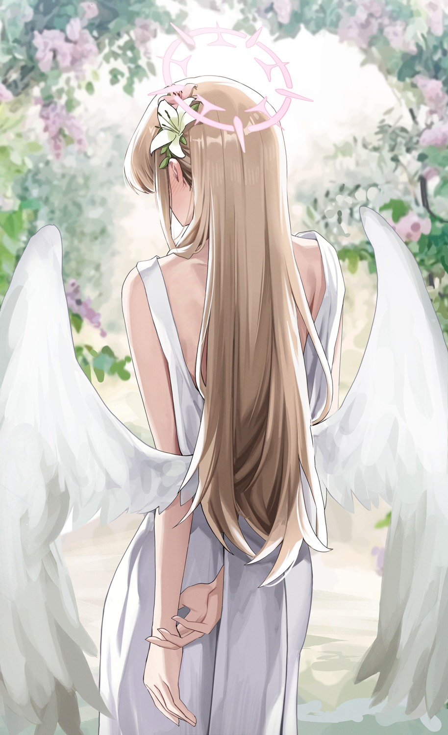 angel blue_archive dress kirifuji_nagisa ori_(0rizuru) wings
