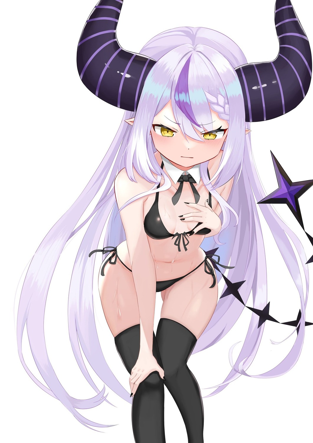 bikini hololive horns jiang_ye_kiri la+_darknesss pointy_ears swimsuits tail thighhighs