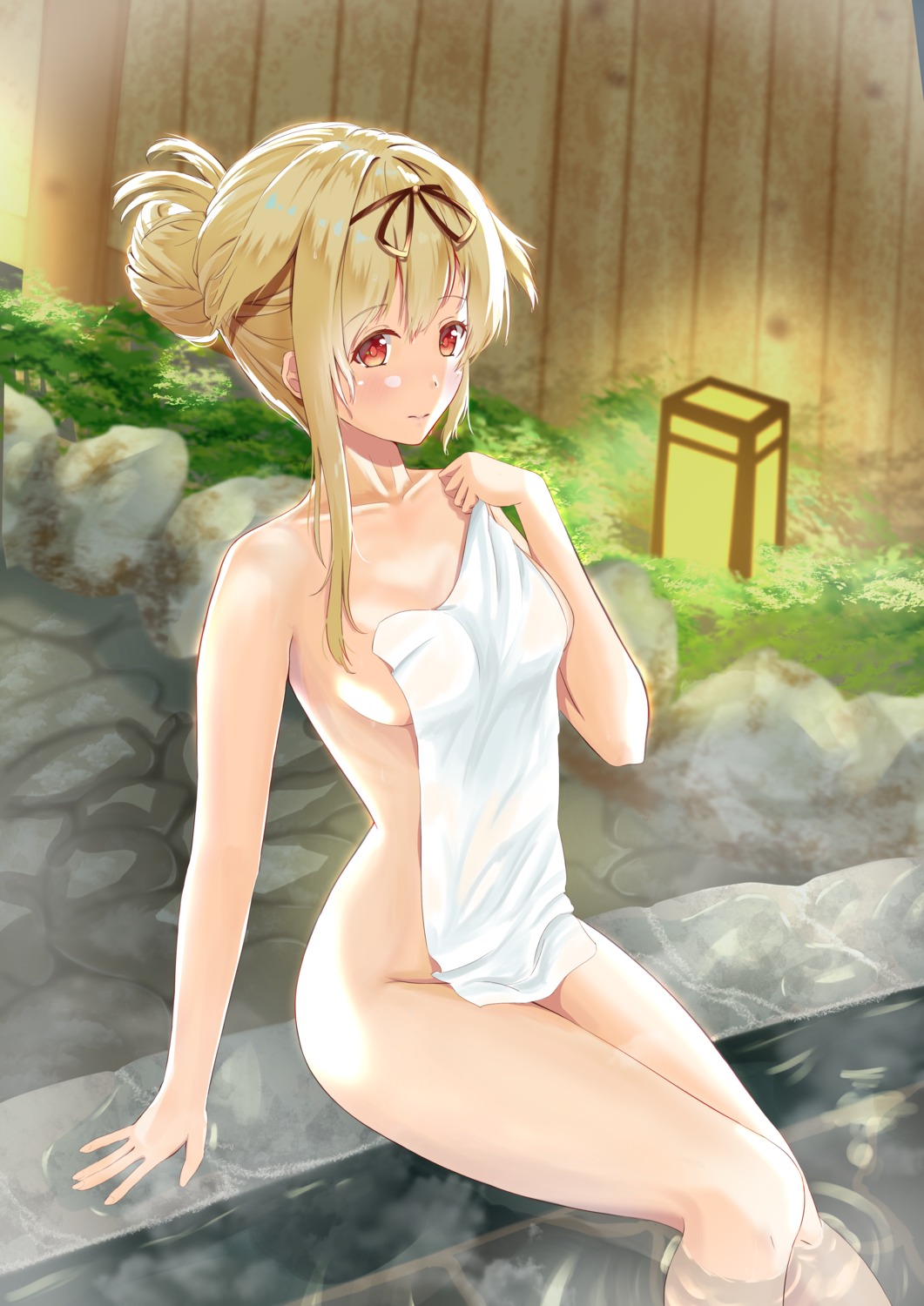 kantai_collection naked onsen towel wet yuudachi_(kancolle) zuki