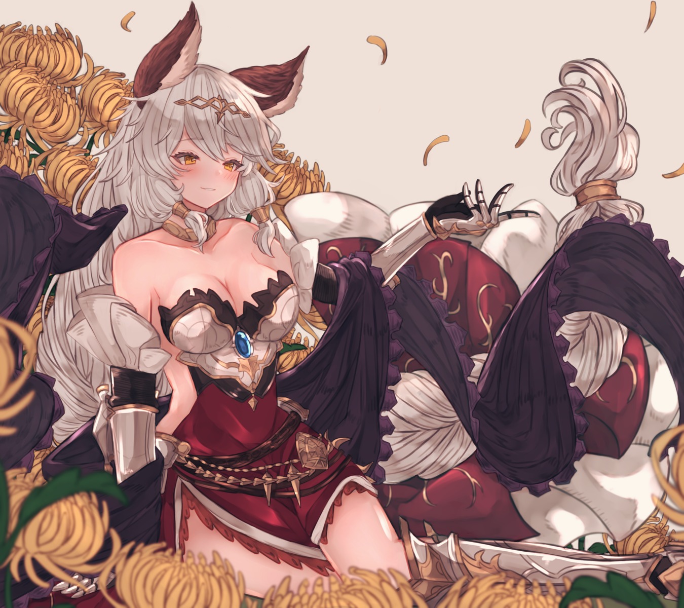 animal_ears armor cleavage granblue_fantasy heles rice_tea