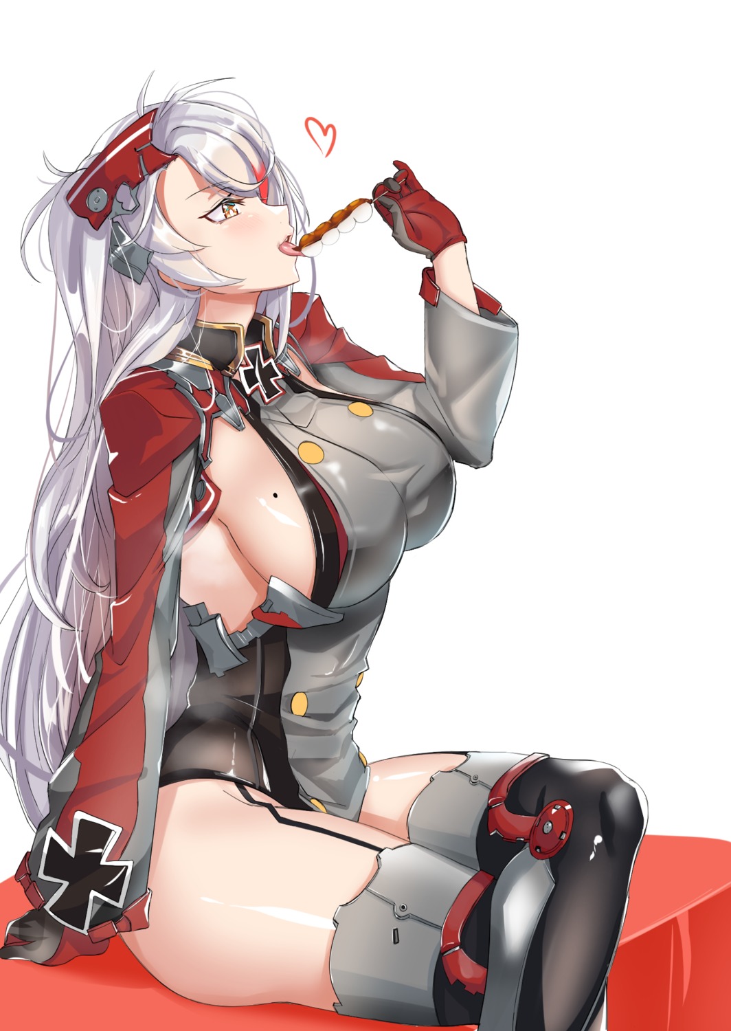 azur_lane no_bra prinz_eugen_(azur_lane) stockings thighhighs tnolize uniform