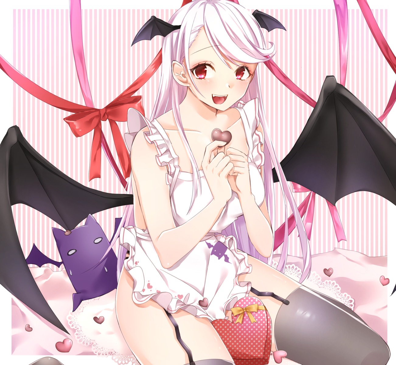 naked_apron pointy_ears stockings thighhighs tsubaki_channel valentine vampire_tsubaki wings yukina_(masyumaro610)