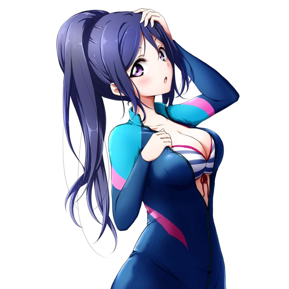 bikini_top bodysuit kuena love_live!_sunshine!! matsuura_kanan open_shirt swimsuits undressing