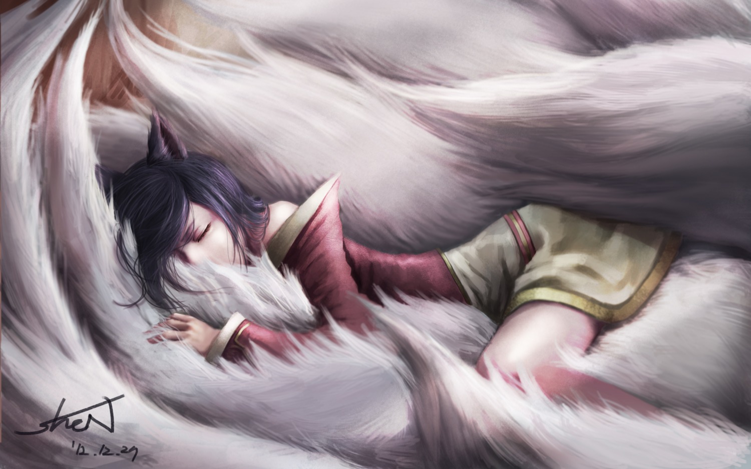 ahri animal_ears kitsune league_of_legends shen tail wallpaper