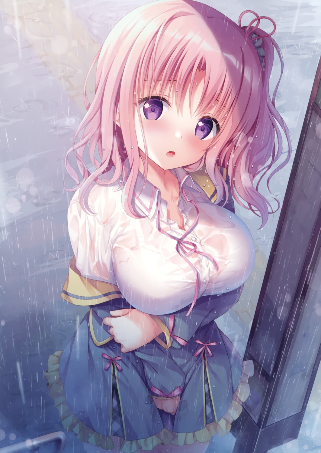 bra breast_hold izumi_kaori_(twinbox) see_through seifuku twinbox twinbox_school wet wet_clothes