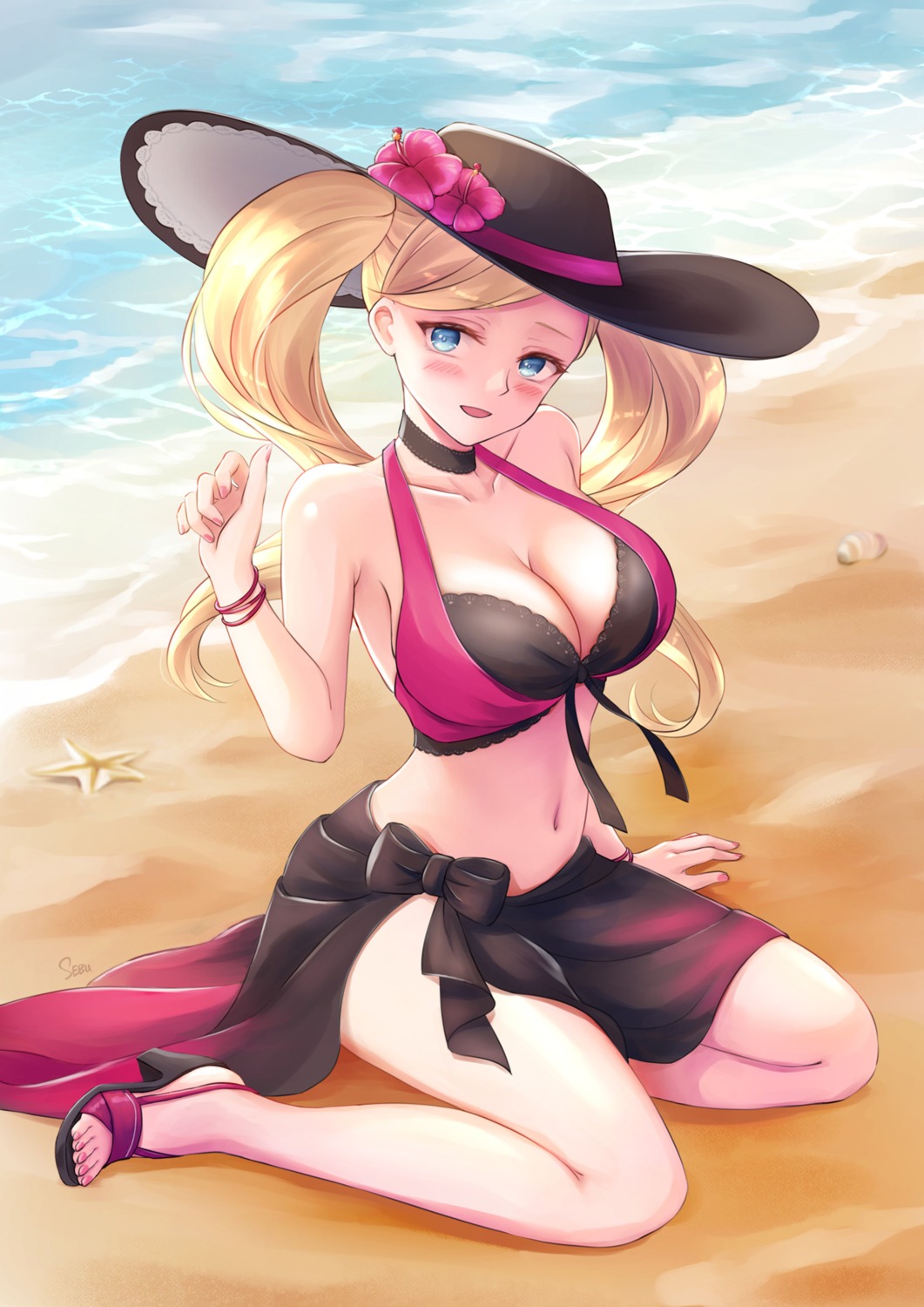 bikini cleavage heels persona_5 sebu_illust swimsuits takamaki_anne