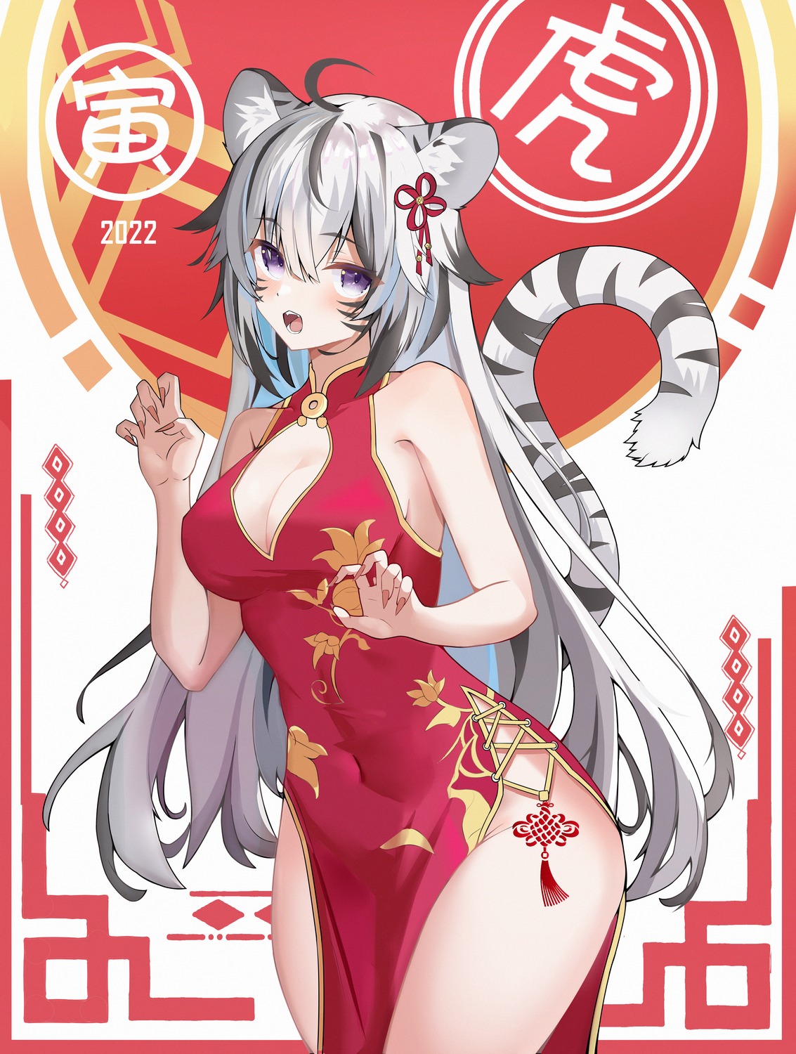 71975327 animal_ears chinadress cleavage nekomimi nopan tail