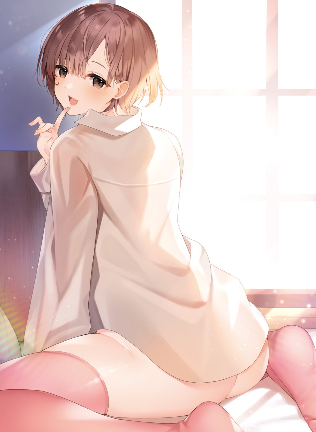 ass dress_shirt tagme thighhighs