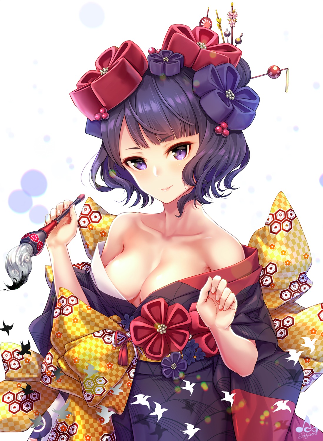 fate/grand_order infinote katsushika_hokusai_(fate) kimono no_bra open_shirt