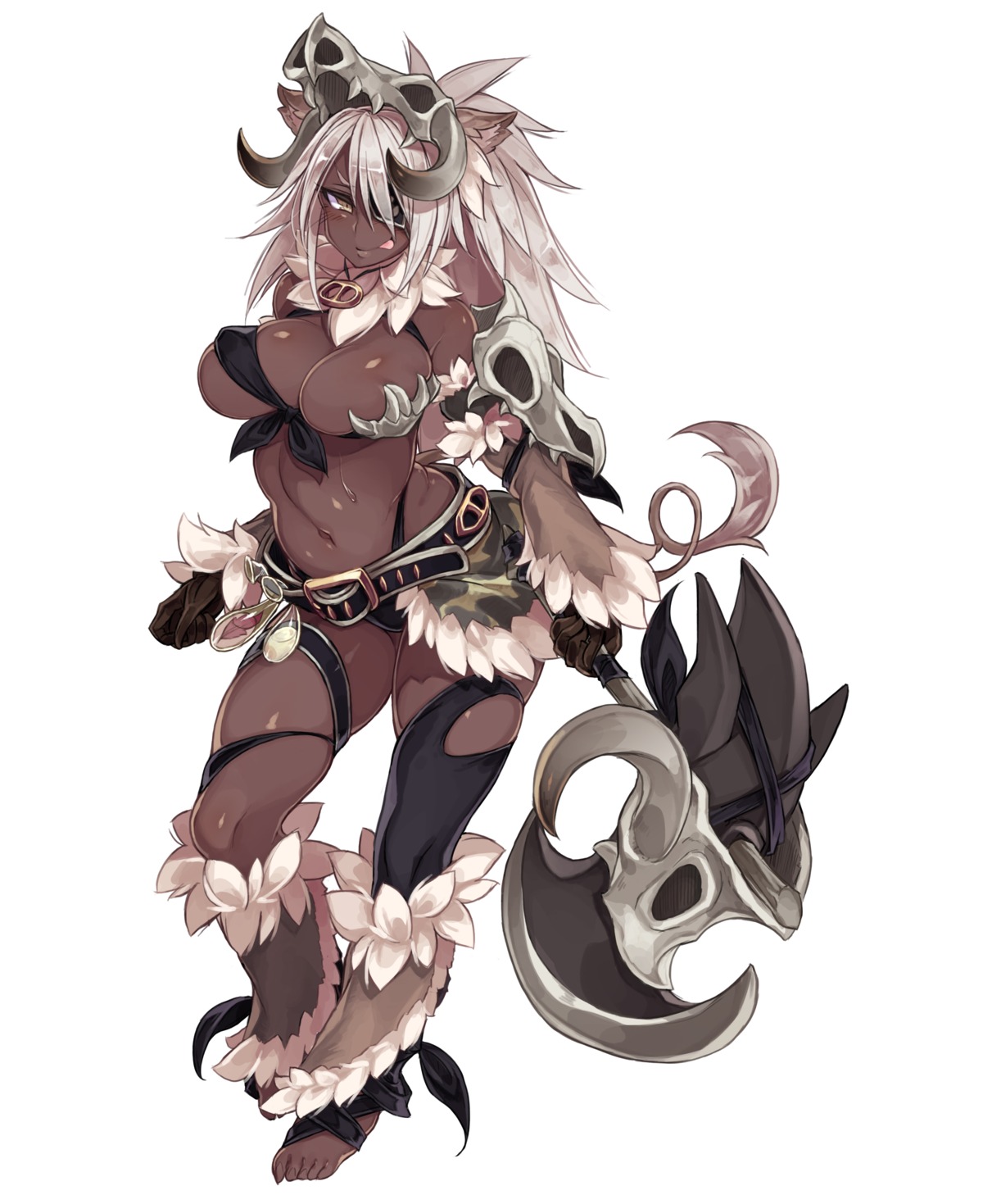 animal_ears bikini_armor breasts eyepatch garter horns kenkou_cross monster_girl tail thighhighs weapon