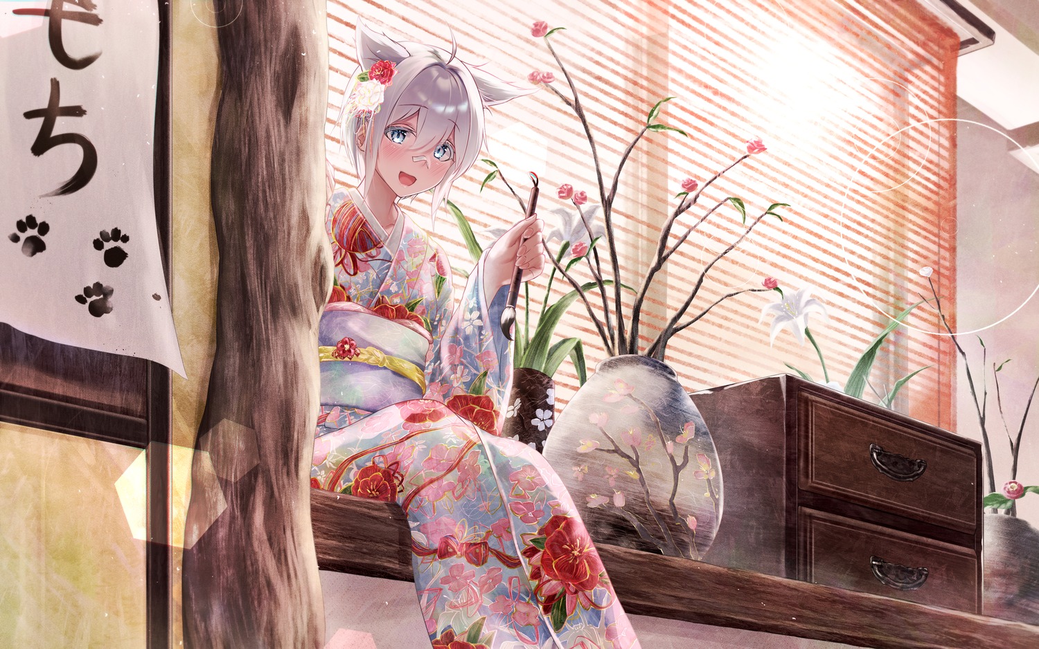 animal_ears bandaid kimono meen_(ouaughikepdvrsf)