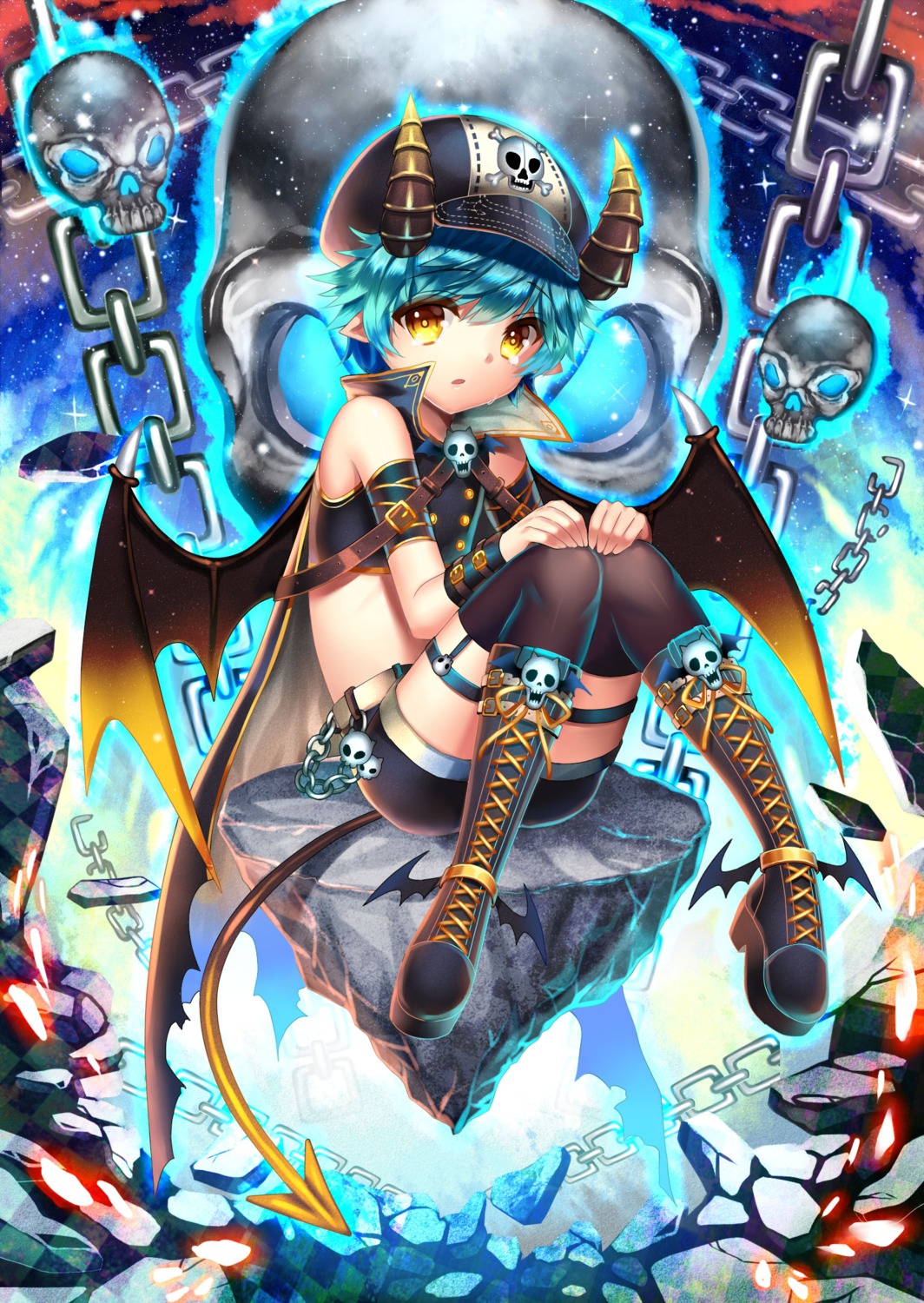 black_joa heels horns tail thighhighs wings