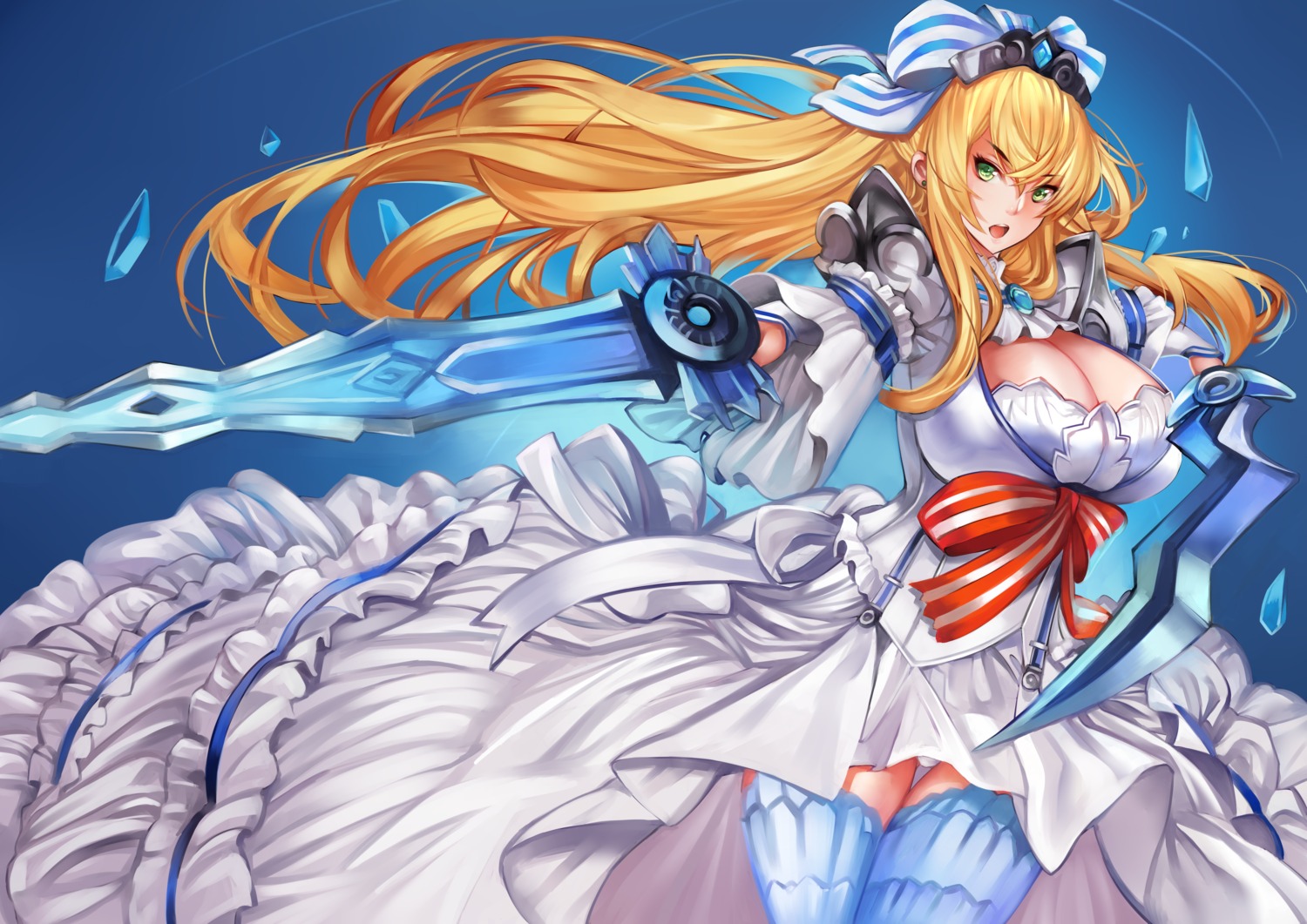 cleavage dress pantsu sword tahnya thighhighs wonderland_wars