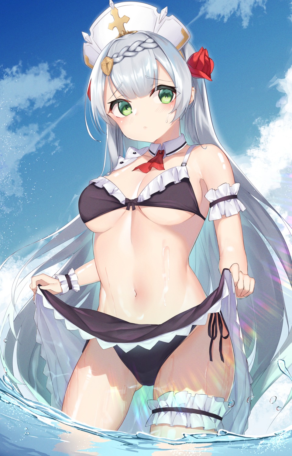 bikini garter genshin_impact maid noelle_(genshin_impact) skirt_lift swimsuits wet yatsucchie