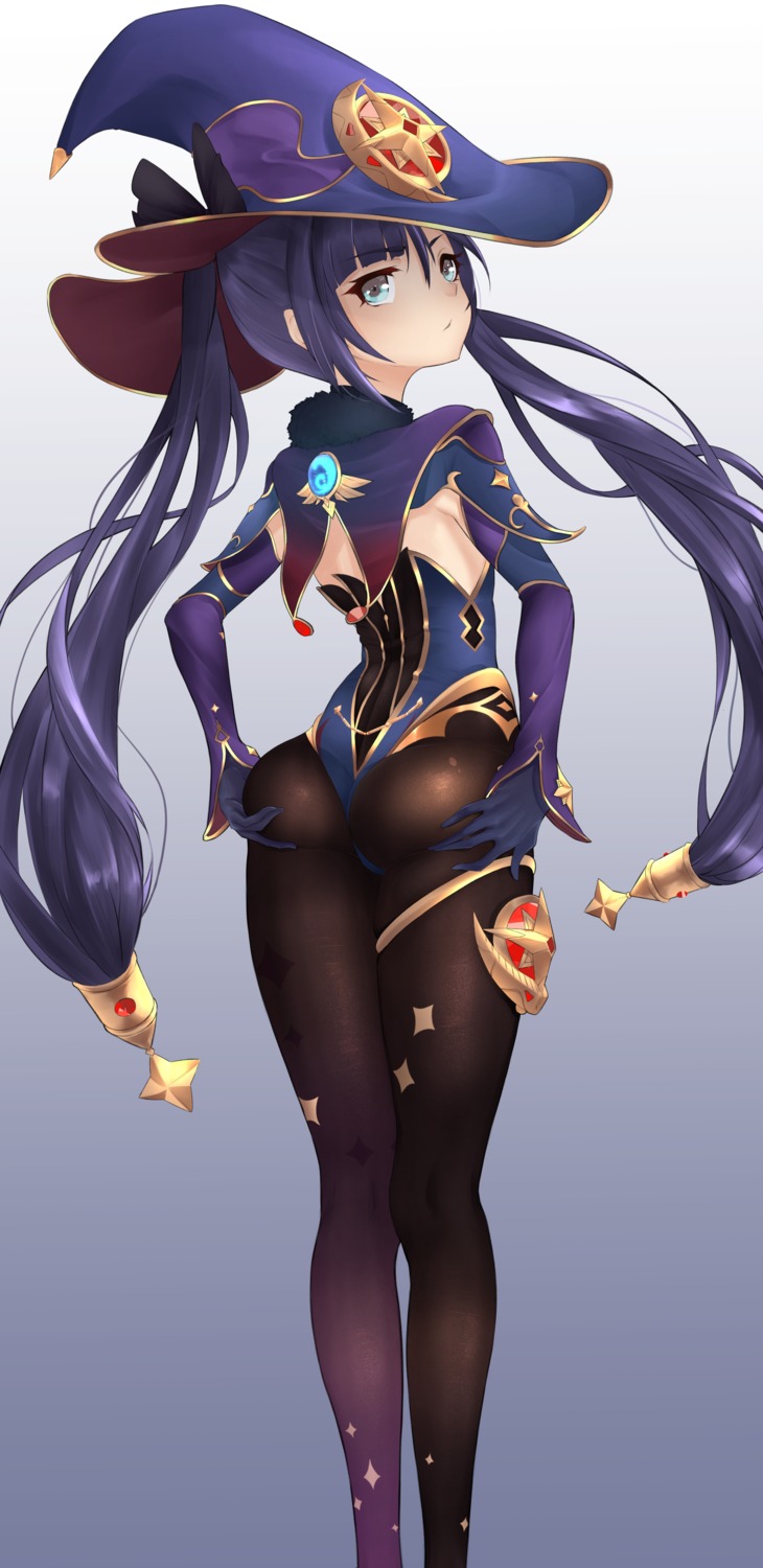 ass ass_grab garter genshin_impact leotard mona_megistus ningmeng_fengmi no_bra pantyhose witch