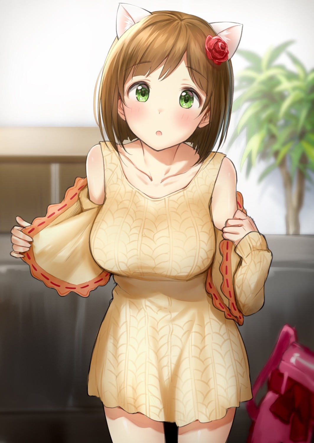 animal_ears dress maekawa_miku nekomimi sweater takeya_y0615 the_idolm@ster the_idolm@ster_cinderella_girls undressing