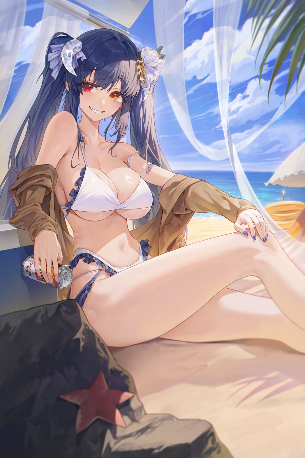 bikini heterochromia horns jpeg_artifacts open_shirt ruthenium77's_character swimsuits tagme