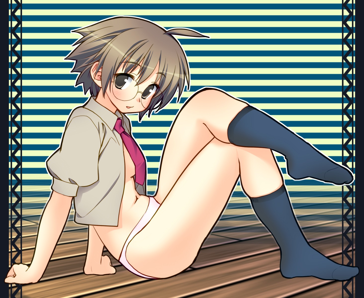 megane no_bra open_shirt pantsu yuuki_keisuke