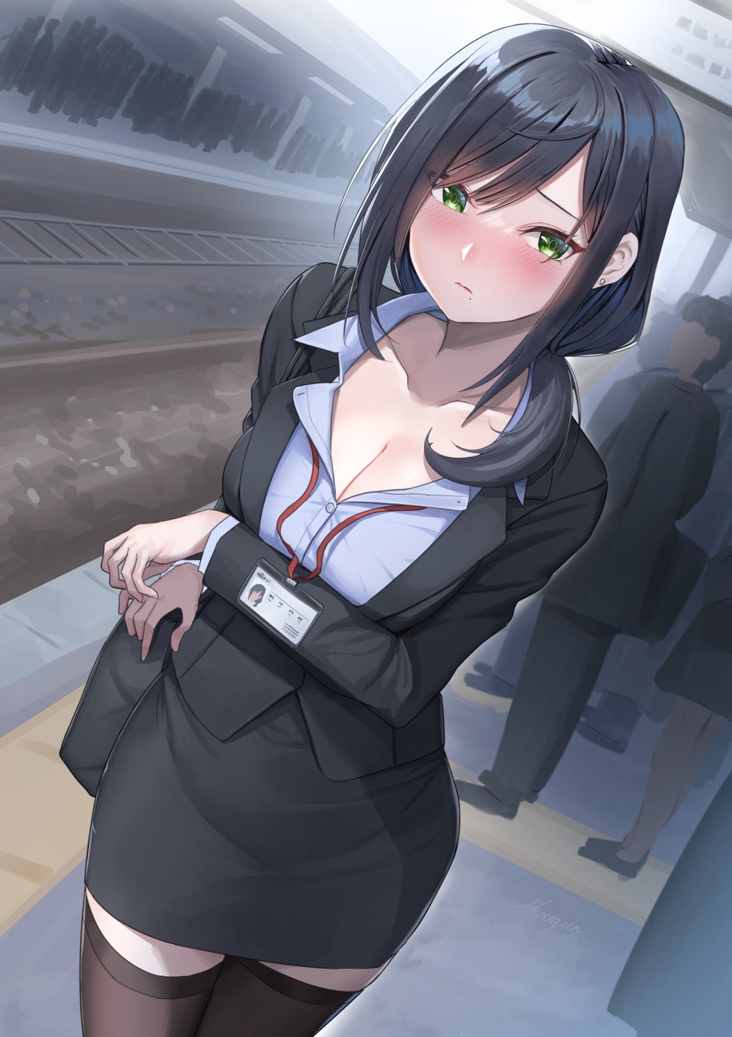 business_suit cleavage open_shirt shogun_(a96040021) thighhighs