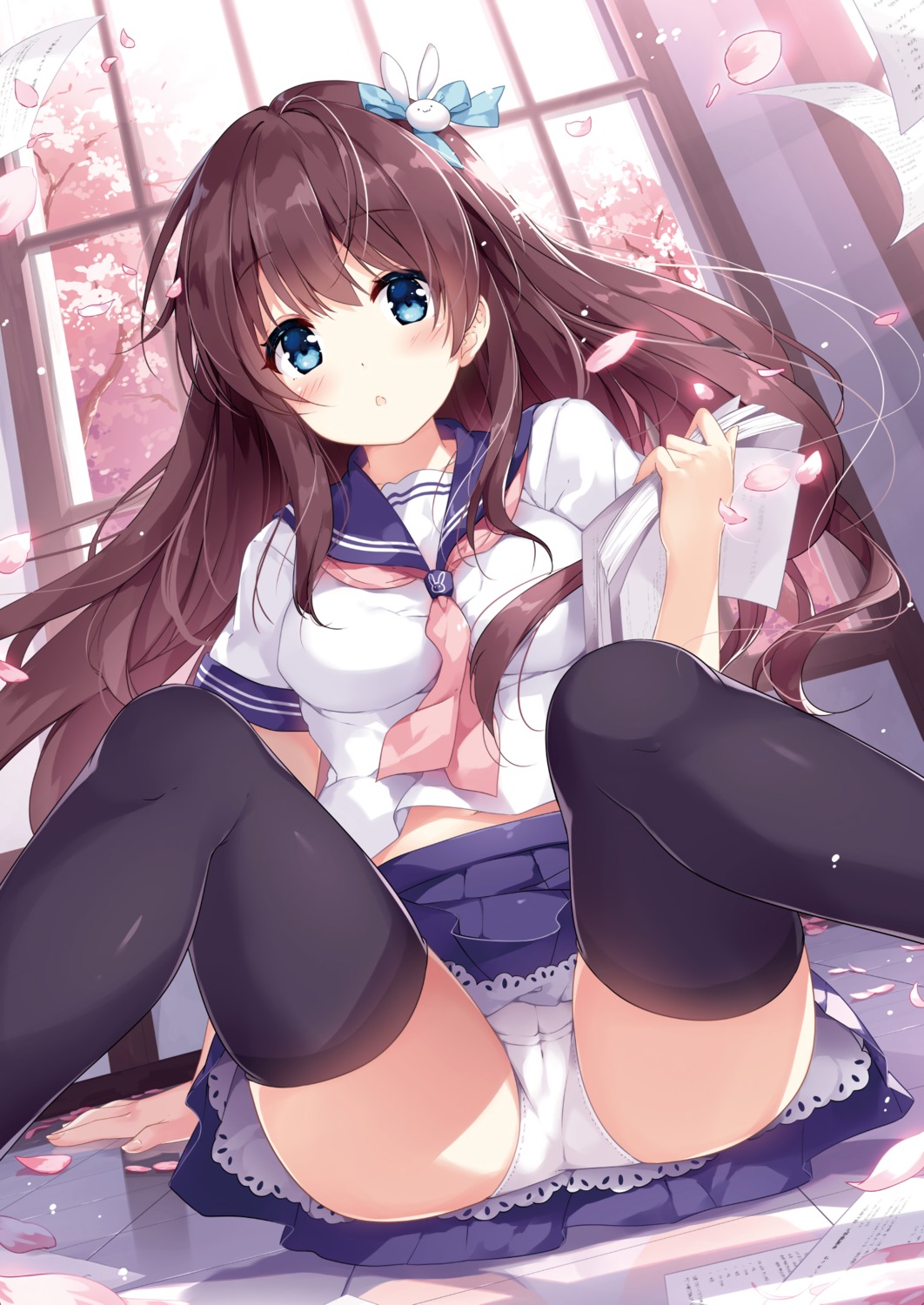 cameltoe detexted melonbooks miyase_mahiro pantsu seifuku skirt_lift thighhighs