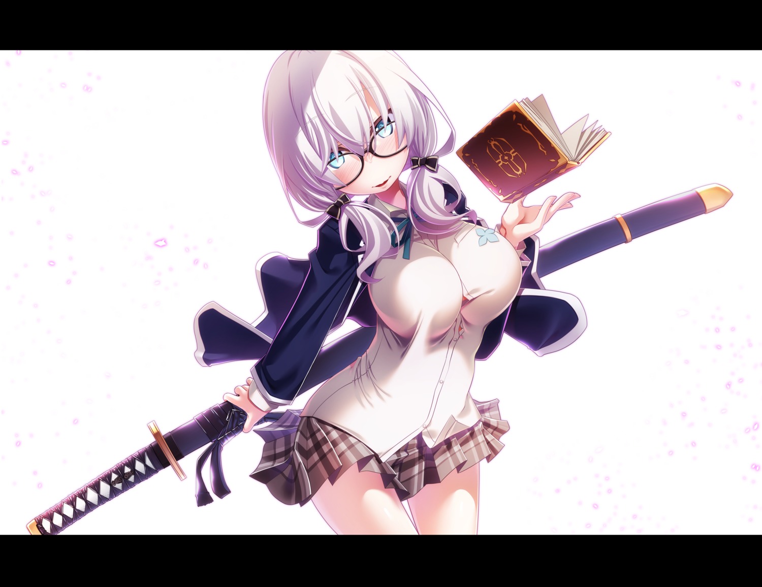 ars_almal megane nijisanji sakuya_tsuitachi seifuku skirt_lift sword