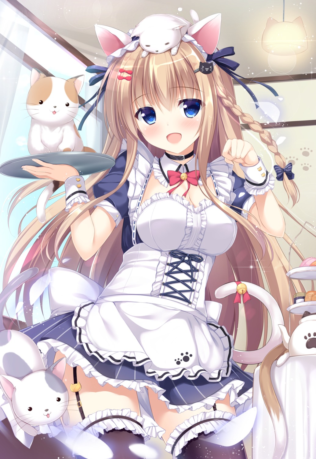 animal_ears cleavage maid neko nekomimi stockings tail thighhighs tomoo waitress