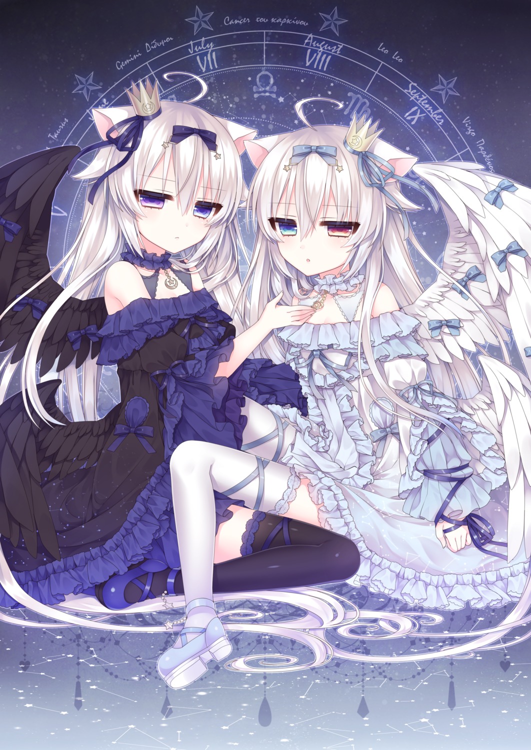 animal_ears dress gothic_lolita heterochromia lolita_fashion lolo_noel nekomimi thighhighs tsukikage_nemu wings yves_astroel